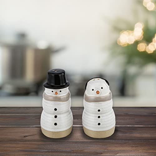  Snowman Winter White 4 X 2 Ceramic Stoneware Christmas Salt And Pepper Shaker Set