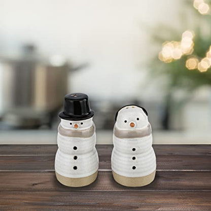  Snowman Winter White 4 X 2 Ceramic Stoneware Christmas Salt And Pepper Shaker Set