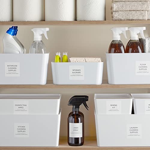  144 Minimalistic Laundry Room Labels For Glass Jars, Preprinted Linen Closet Stickers For Containers, Bathroom Organization, Cleaning Supplies (Black)