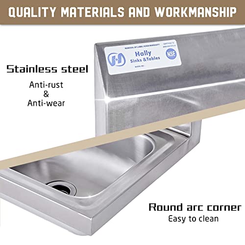  Tainless Steel Sink For Washing With Faucet, NSF Commercial Wall Mount Hand Basin For Restaurant, Kitchen And Home, 17 X 15 Inches