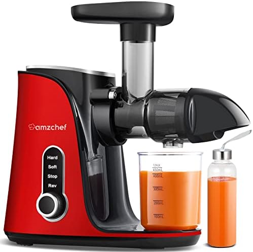  Juicer Machines,AMZCHEF Slow Masticating Juicer Extractor, Cold Press Juicer With Two Speed Modes, Travel Bottle(500ML),LED Display, Easy To Clean Brush & Quiet Motor For Vegetables&Fruits,Gray