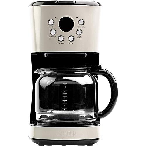  Retro Style 12 Cup Programmable Home Coffee Maker Machine With Carafe And Wide Slot Stainless Steel Retro 2-Slice Toaster, Putty Beige