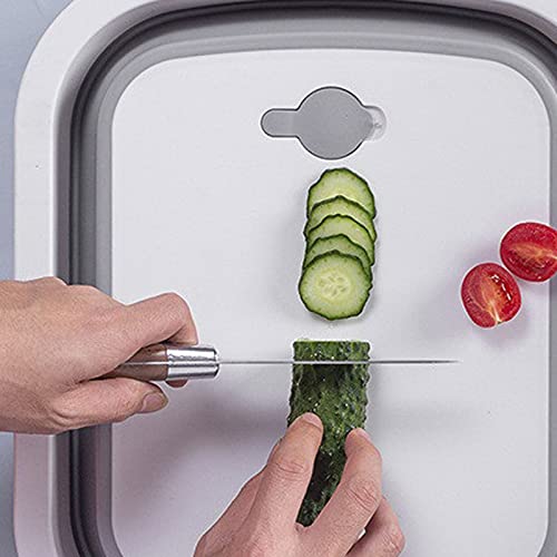  KNOKR Salad Spinners, Kitchen Utensils Multifunctional Foldable Sink Vegetable Washing Basin Drain Basket Chopping Board Three In One Foldable Basin (Color : Blue)