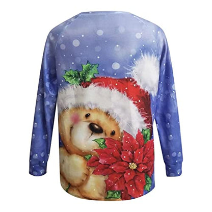  Pullover Sweatshirts For Women Cute Fashion Christmas Print Long Sleeve Plus Size Sweatshirts Pullover Top Streetwear