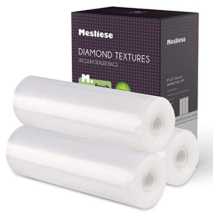  Vacuum Sealer Bags Rolls For Custom Fit 8''x16' 3 Pack, Heavy-Duty Thick Food Bag, BPA-Free, Freezable, Use For Sous Vide And Storing Raw And Cooked Foods, Universal Compatibility