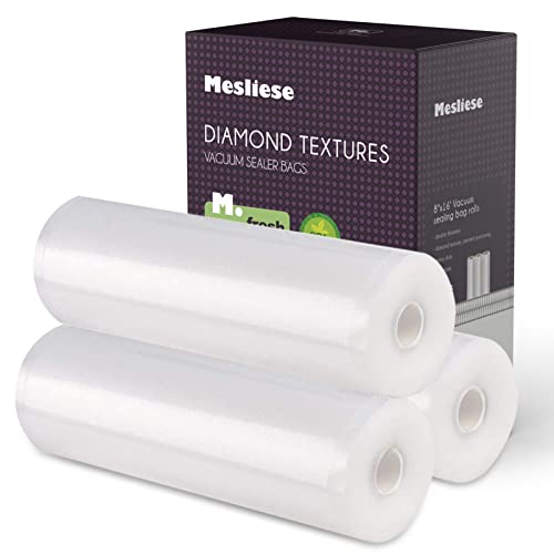  Vacuum Sealer Bags Rolls For Custom Fit 8''x16' 3 Pack, Heavy-Duty Thick Food Bag, BPA-Free, Freezable, Use For Sous Vide And Storing Raw And Cooked Foods, Universal Compatibility