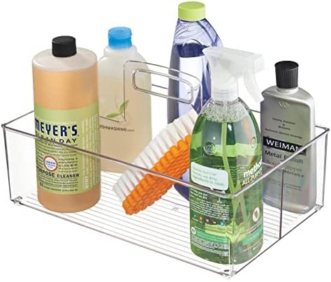  Large Plastic Divided Portable Storage Organizer Caddy Tote Basket Bin With Handle For Kitchen, Pantry, Countertop, Cabinet, Cupboard - Ligne Collection - Clear