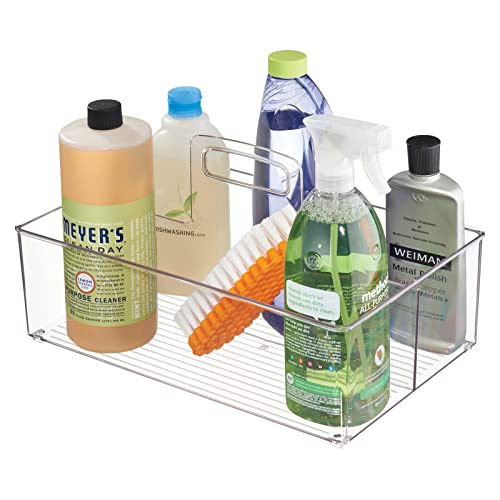  Large Plastic Divided Portable Storage Organizer Caddy Tote Basket Bin With Handle For Kitchen, Pantry, Countertop, Cabinet, Cupboard - Ligne Collection - Clear