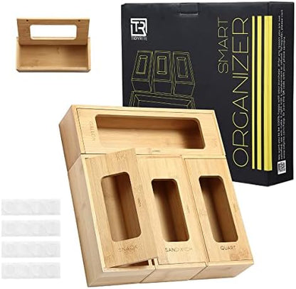 Premium Ziplock Bag Organizer For Drawer - Ultimate Ziploc Bag Organizer, Baggie Organizer For Any Slider Gallon, Quart, Sandwich, Snack (4 Piece Set) (Bamboo) (Bamboo)