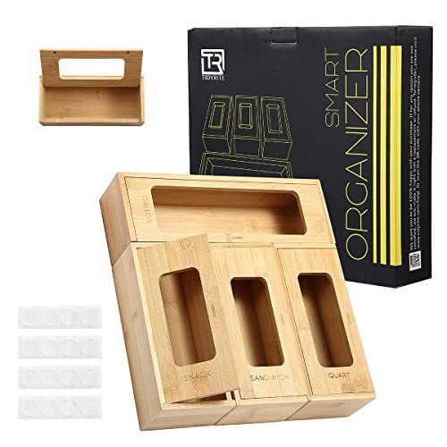  Premium Ziplock Bag Organizer For Drawer - Ultimate Ziploc Bag Organizer, Baggie Organizer For Any Slider Gallon, Quart, Sandwich, Snack (4 Piece Set) (Bamboo) (Bamboo)