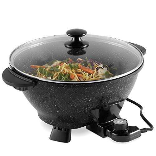  7.4Qt Electric Wok With Lid – Adjustable Temperature Control – Cool Touch Handles – Non-Stick, Easy Clean Frying Pan - 14 Inch