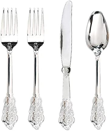  180 Pieces Disposable Plastic Gold Silverware Cutlery - Plastic Flatware Set 60 Forks, 60 Knives And 60 Spoons - Heavy Duty Gold Plastic Cutlery - Gold Utensils For Party, Wedding,Birthday