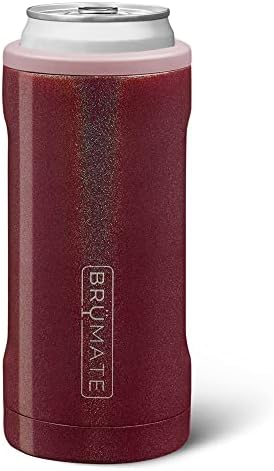  Hopsulator Slim Can Cooler Insulated For 12oz Slim Cans | Skinny Can Coozie Insulated Stainless Steel Drink Holder For Hard Seltzer, Beer, Soda, And Energy Drinks (Glitter Merlot)