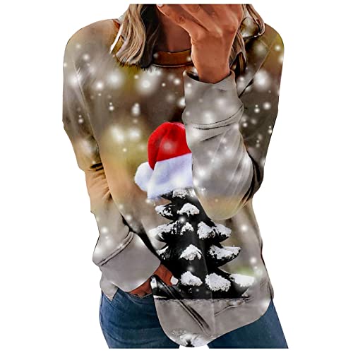  Crewneck Sweatshirts For Women Cute Loose Tops Christmas Print Long Sleeve Plus Size Sweatshirts Pullover Top Fall