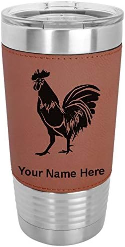  20oz Vacuum Insulated Tumbler Mug, Rooster, Personalized Engraving Included (Faux Leather, Rustic)