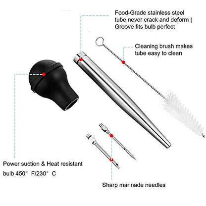  Turkey Baster Syringe For Cooking, Baster Syringe For Thanksgiving, Stainless Steel Turkey Baster With Needles And Cleaning Brush
