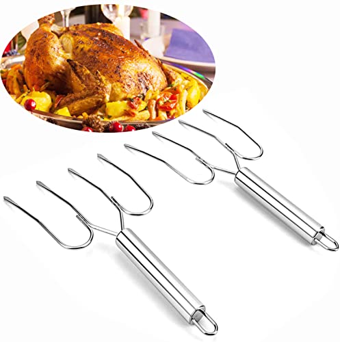  Hanksgiving Turkey & Roast Lifters, Stainless Steel Roaster Forks, Transfer Chicken Or Ham Poultry Lifters Easily, Four Needle Meat Fork, Set Of 2