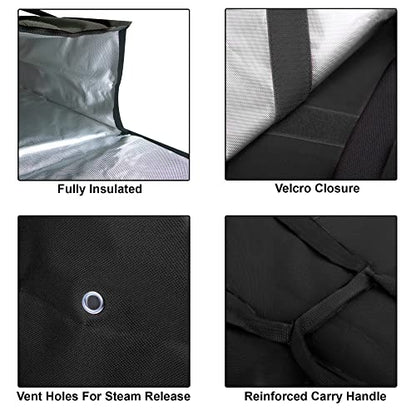  Maker Pizza Carrier Insulated Bags Extra Large For Deliveries – Holds Up To 4 Fresh Pizzas, Insulated Pizza Carrier Delivery Bag 20x20 Food Bag For Personal And Professional Use (Black)