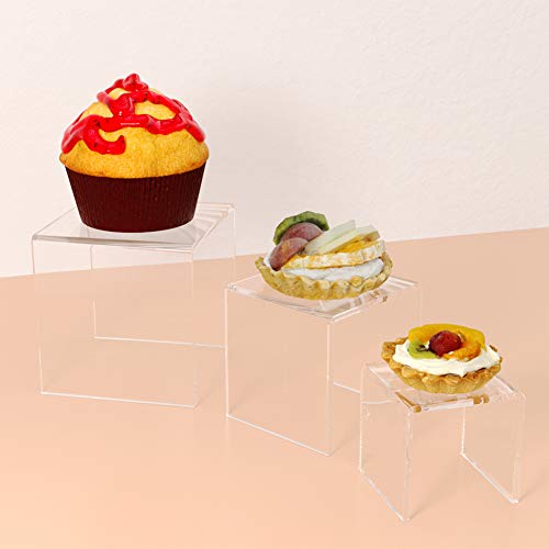  2 Set Acrylic Display Risers Display For Funko POP Figures, Jewelry Display Riser Shelf Showcase Fixtures, Clear Cake Stands For Candy Dessert Table Decorations-3"x4"x5"