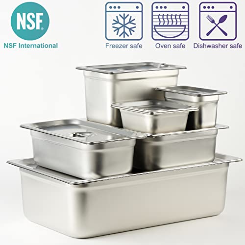  6 Pack Anti-Jam Hotel Pans, 1/3 Size 6 Inch Deep, NSF Commercial 18/8 Stainless Steel Chafing Steam Table Pan, Catering Storage Metal Food Pan