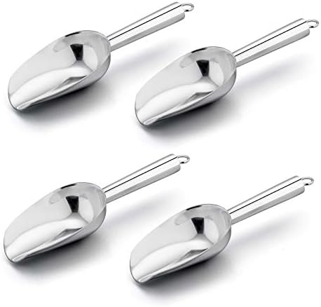 Mini Scoop, E-far 3 Ounce Stainless Steel Kitchen Utility Scoops, Ideal For Candy/Ice Cube/Flour/Sugar/Coffee Bean/Protein Powder, Food Grade & Anti Rust, Easy Clean & Dishwasher Safe (4 Pack)