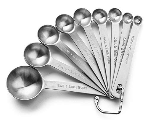  Stainless Steel Measuring Spoon Set With D-Ring Holder, For Dry And Liquid Ingredients (9 Piece Set)