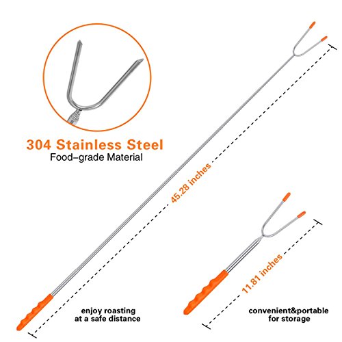  Riout Marshmallow Roasting Sticks 10 Pack Extra Long 45’’ Stainless Telescoping Hot Dog Smores Skewers Kids Safe Barbecue Forks For Campfire, Bonfire And Grill