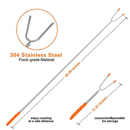  Riout Marshmallow Roasting Sticks 10 Pack Extra Long 45’’ Stainless Telescoping Hot Dog Smores Skewers Kids Safe Barbecue Forks For Campfire, Bonfire And Grill