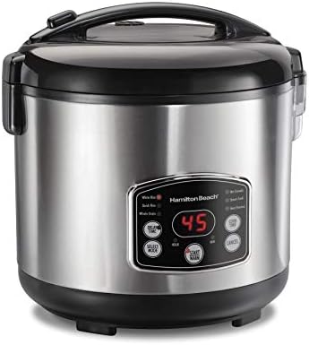 Hamilton Beach Digital Programmable Rice Cooker & Food Steamer, 8 Cups Cooked (4 Uncooked), With Steam & Rinse Basket, Stainless Steel (37518)