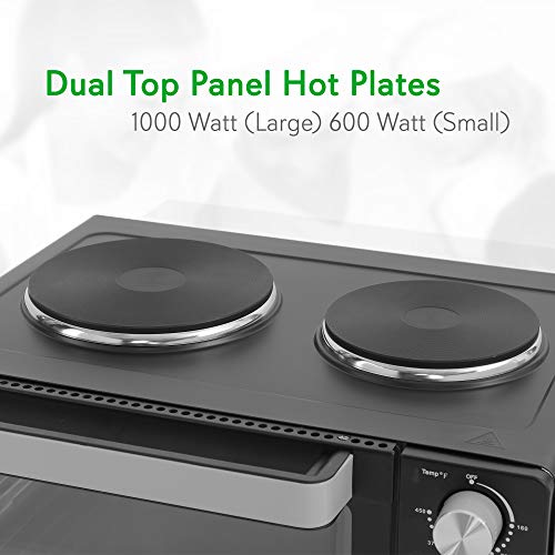  30 Quarts Kitchen Convection Oven & Elite Gourmet EDB-302BF Countertop Dual Flat Burner, Electric Hot Burner, Temperature Controls, Power Indicator Lights, Easy To Clean, 1500 Watts (Black)