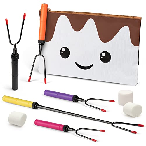  He S'mores Company - Smores Caddy & 4 Marshmallow Roasting Sticks Kit, Large Marshmallow Smores Caddy Kit For Fire Pit Campfire Accessories, For Camping, Glamping, BBQ, Picnic