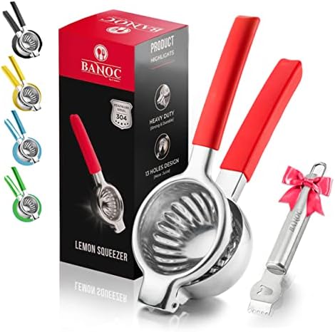  Ed Citrus Press - Stainless Steel Manual Press Heavy Duty Lime , Lemon & Citrus Squeezer – Extra-Large Lime Press For Lemons And Oranges - Gift Of Lemon Zest Grater Included (Red)