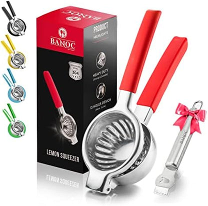  Ed Citrus Press - Stainless Steel Manual Press Heavy Duty Lime , Lemon & Citrus Squeezer – Extra-Large Lime Press For Lemons And Oranges - Gift Of Lemon Zest Grater Included (Red)