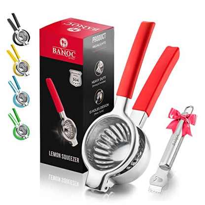  Ed Citrus Press - Stainless Steel Manual Press Heavy Duty Lime , Lemon & Citrus Squeezer – Extra-Large Lime Press For Lemons And Oranges - Gift Of Lemon Zest Grater Included (Red)