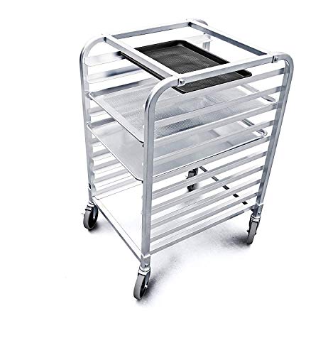  New Star Foodservice 36510 Commercial-Grade Aluminum 10-Tier Sheet Pan/Bun Pan Rack, 26" L X 20" W X 38" H With Brake Wheels