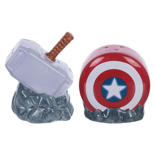  Marvel Captain America Shield & Thor Mjolnir Sculpted Ceramic Salt & Pepper Set