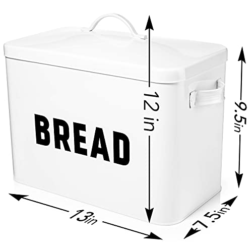  Bread Box For Kitchen Countertop - Extra Large Keeps 2+ Loaves Fresh - White Metal Bread Storage Container Bin For Modern Farmhouse Kitchen