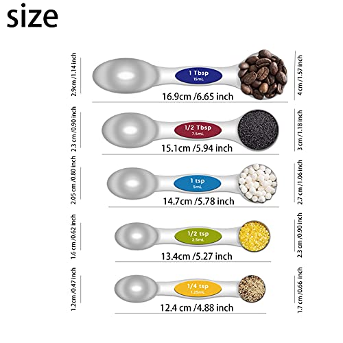  Kitchen Stainless Steel Baking Measuring Spoon &Cups Set For Dry Or Liquid (5 Pcs, Mixed Color)