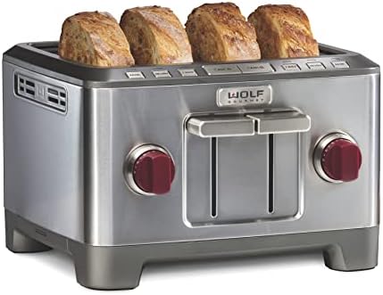  Olf Gourmet 4-Slice Extra-Wide Slot Toaster With Shade Selector, Bagel And Defrost Settings, Red Knob, Stainless Steel (WGTR154S)