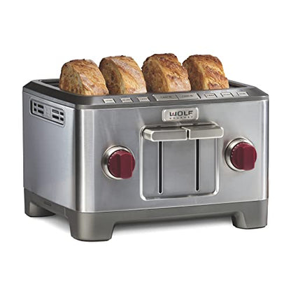  Olf Gourmet 4-Slice Extra-Wide Slot Toaster With Shade Selector, Bagel And Defrost Settings, Red Knob, Stainless Steel (WGTR154S)