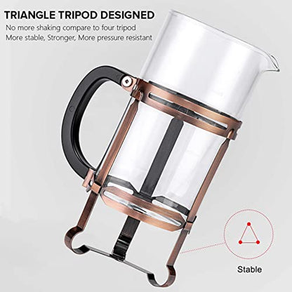  French Press Coffee Maker (34 Oz) With 4 Filters - 304 Durable Stainless Steel, Heat Resistant Borosilicate Glass Coffee Press, BPA （include 1 Cleaning Brush,1 Spoon And 2 Spare Filter Screen）