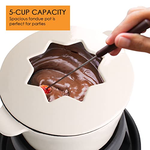  Artestia Cast Iron Fondue Pot Set For Meat, Chocolate & Cheese Fondue Pot Set With 6 Fondue Forks, Cheese Fondue Set Serve 6 Persons(White)