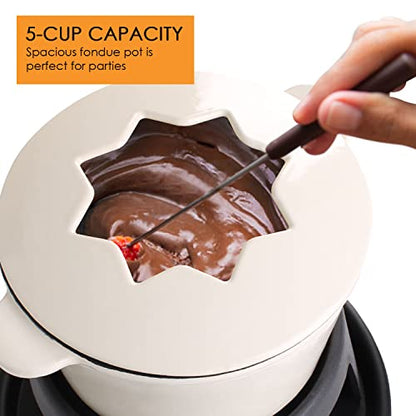  Artestia Cast Iron Fondue Pot Set For Meat, Chocolate & Cheese Fondue Pot Set With 6 Fondue Forks, Cheese Fondue Set Serve 6 Persons(White)