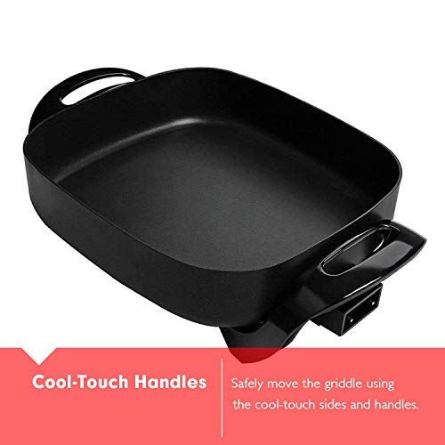  Aynel 12 X 12 Inch Nonstick Ceramic Electric Skillet With Glass Lid, Aluminum Body, 1400-Watts, Adjustable Temperature Controller Goes Up To 460 Degrees For Fry, Bake, Steam Or Simmer, Easy To Clean