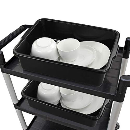  Plastic Bus Tub Set Of 4, Black Rectangle Plastic Dish Pans, 8 Liters