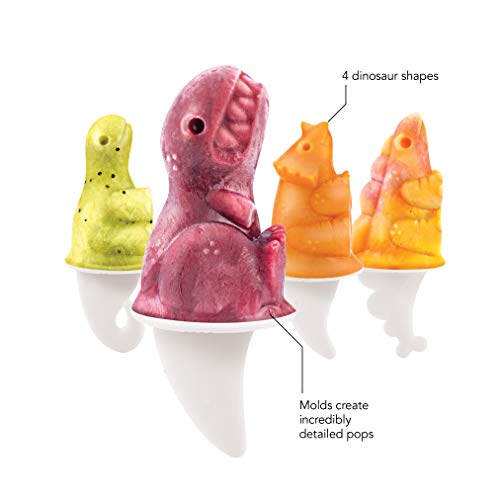  Dino Popsicle Molds (Set Of 4) - Mess-Free Silicone Ice Pops For Homemade Freezer Snacks / Dishwasher-Safe, BPA-Free