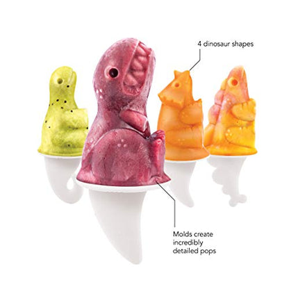  Dino Popsicle Molds (Set Of 4) - Mess-Free Silicone Ice Pops For Homemade Freezer Snacks / Dishwasher-Safe, BPA-Free