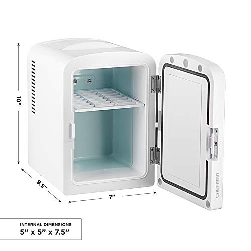  Portable Mirrored Personal Fridge, 4 Liter Mini Refrigerator, Skin Care, Makeup Storage, Beauty, Serums And Face Masks, Small For Desktop Or Travel, Cool & Heat, Cosmetic Application