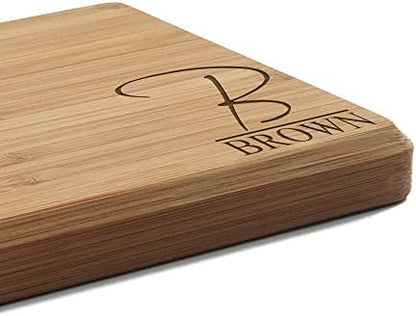  Custom Laser Engraved Bamboo Cutting Board - Letter Script Monogram Thin - 1 Piece - 11" X 11" X 0.75" (Grooved) - Customized Personalized Kitchen Gift For Couples, Weddings, Closing
