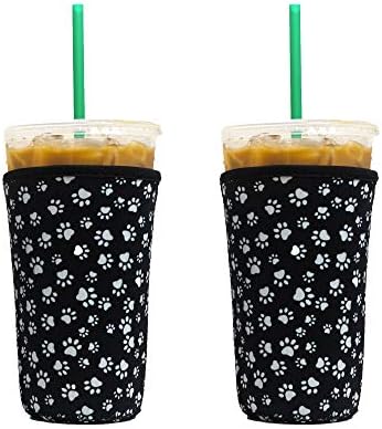  Axendale And Co Reusable Neoprene Insulator Sleeves For Large Sized Iced Coffee And Cold Drink Cups (2 PK Large 32oz, Black Smooth)